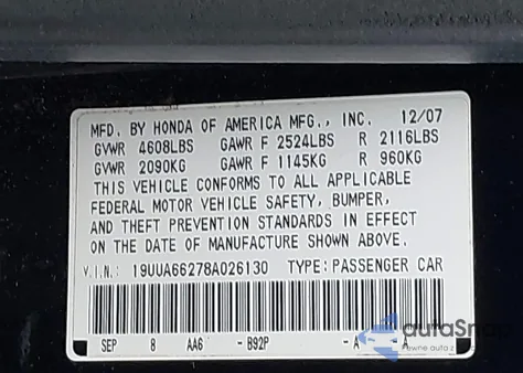 2008 Acura Tl 3.2 from USA, damaged, VIN 19UUA66278A026130